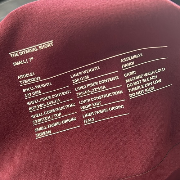 NWOT Ten Thousand Maroon Interval Short (No Liner) 7" Size Small - Picture 7 of 7